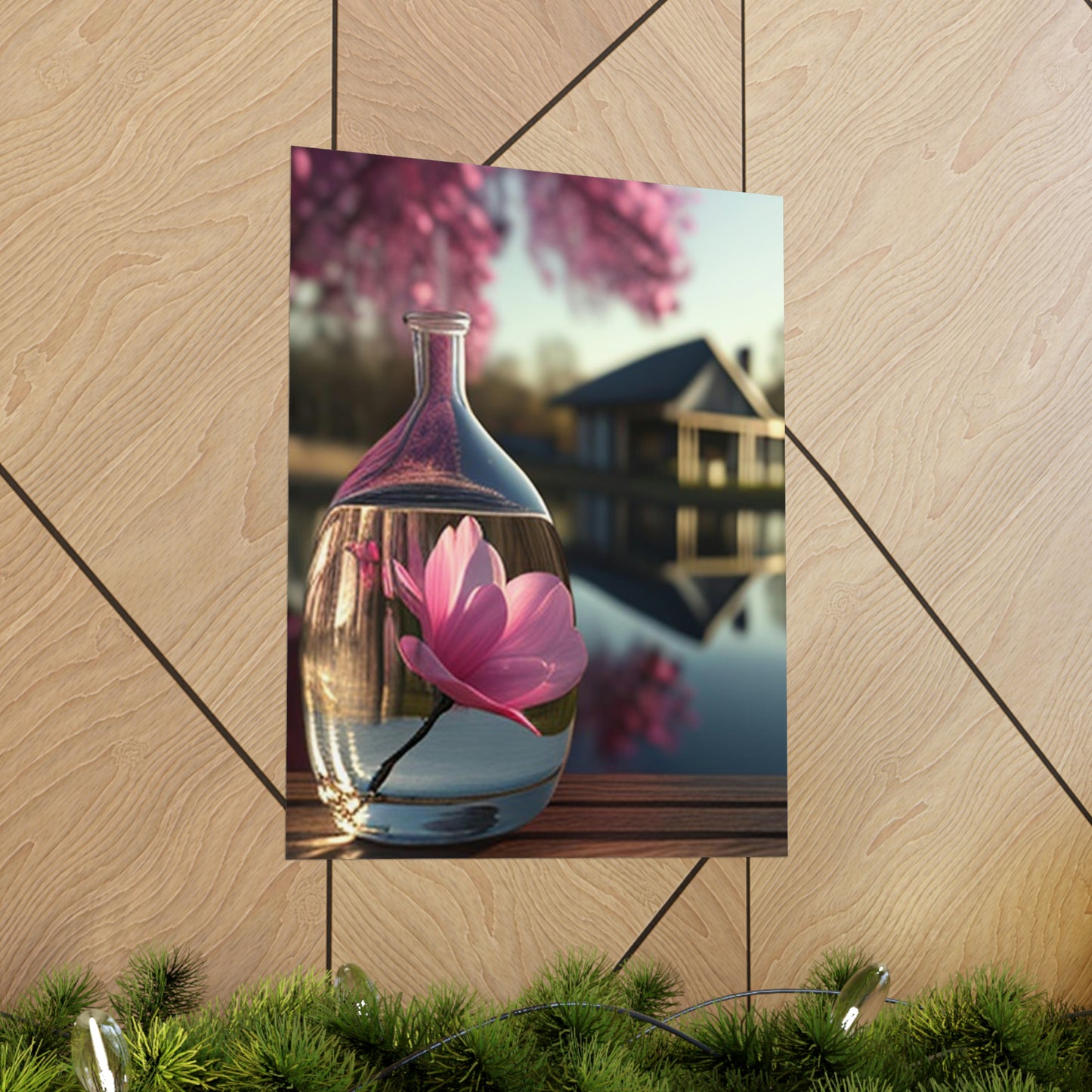 Premium Matte Vertical Posters Magnolia in a Glass vase 2