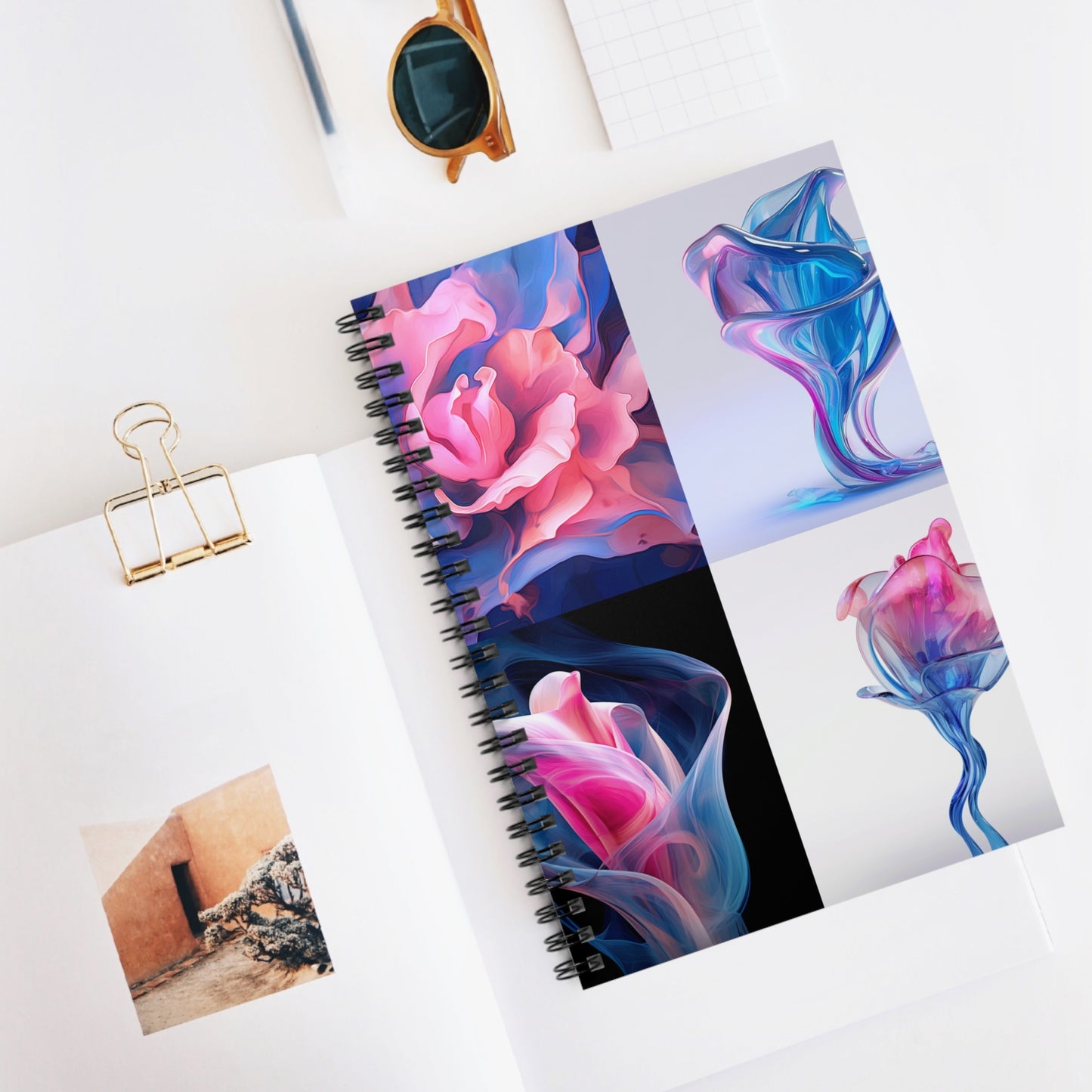 Spiral Notebook - Ruled Line Pink & Blue Tulip Rose 5