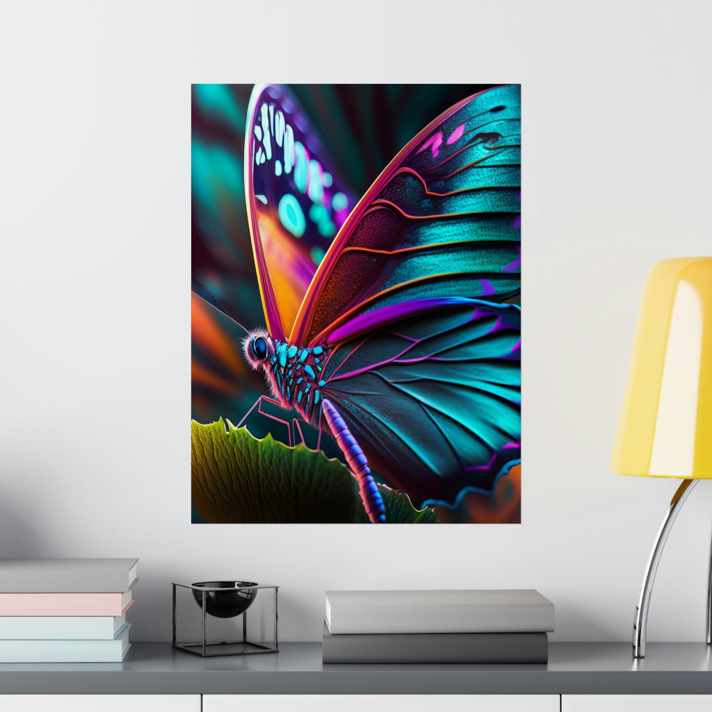 Premium Matte Vertical Posters Neon Butterfly Macro 1