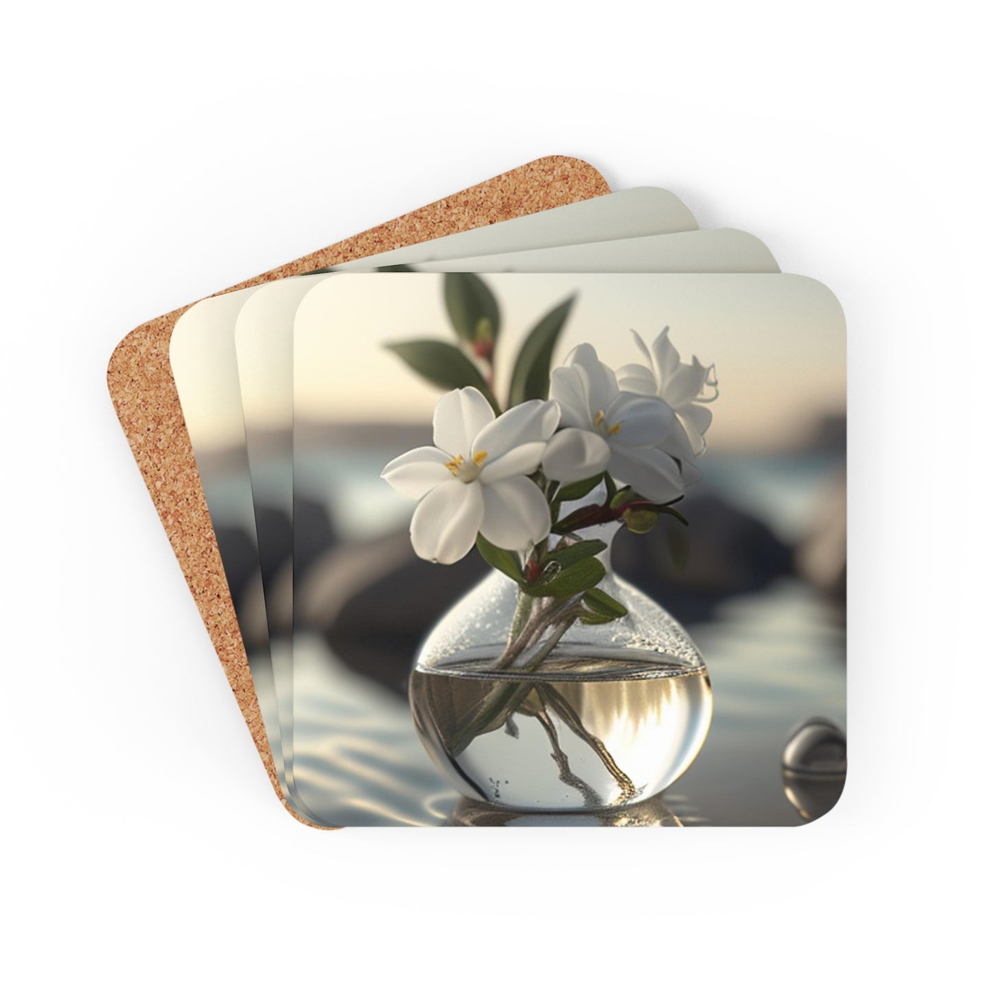 Corkwood Coaster Set Jasmine glass vase 1