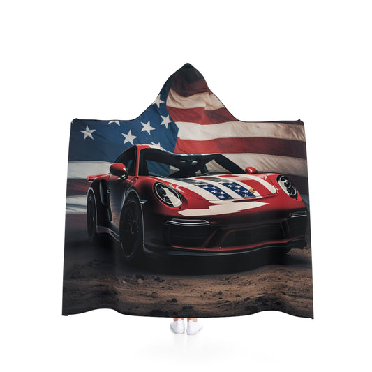 Hooded Blanket American Flag Background Porsche 3