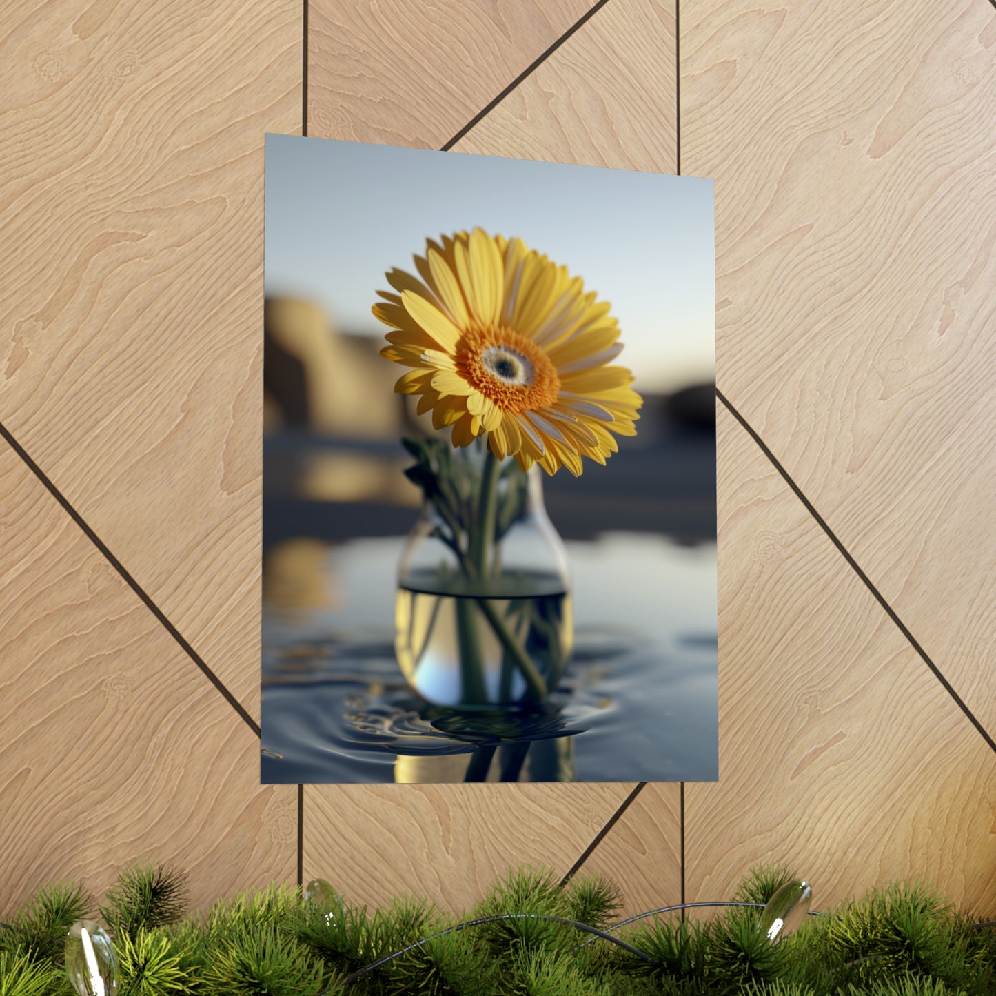 Premium Matte Vertical Posters yello Gerbera glass 4