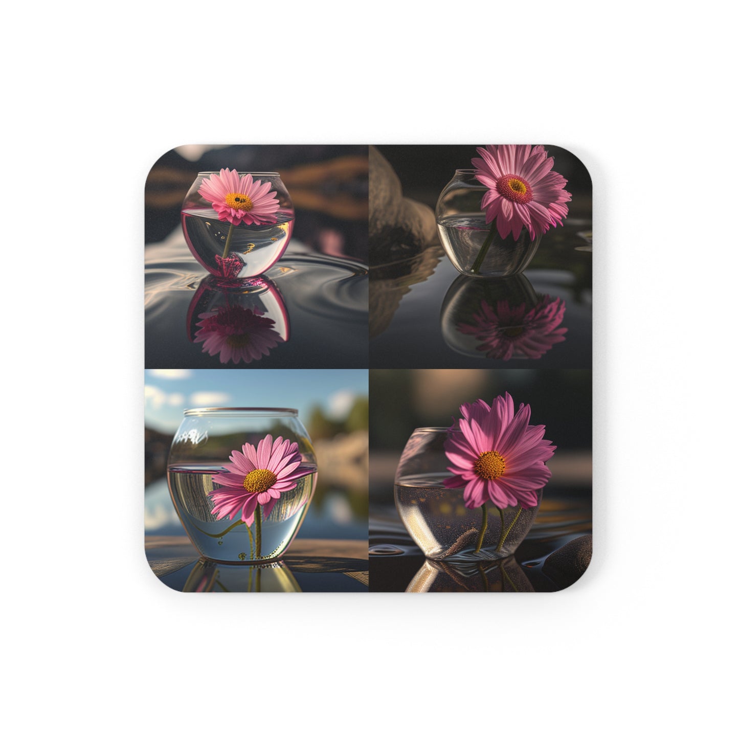 Corkwood Coaster Set Pink Daisy 5