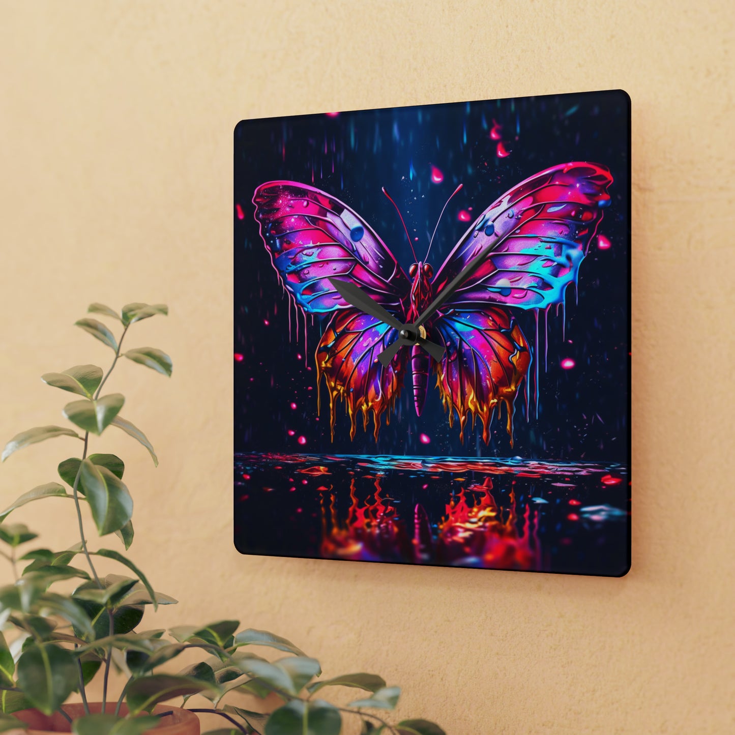 Acrylic Wall Clock Pink Butterfly Flair 2