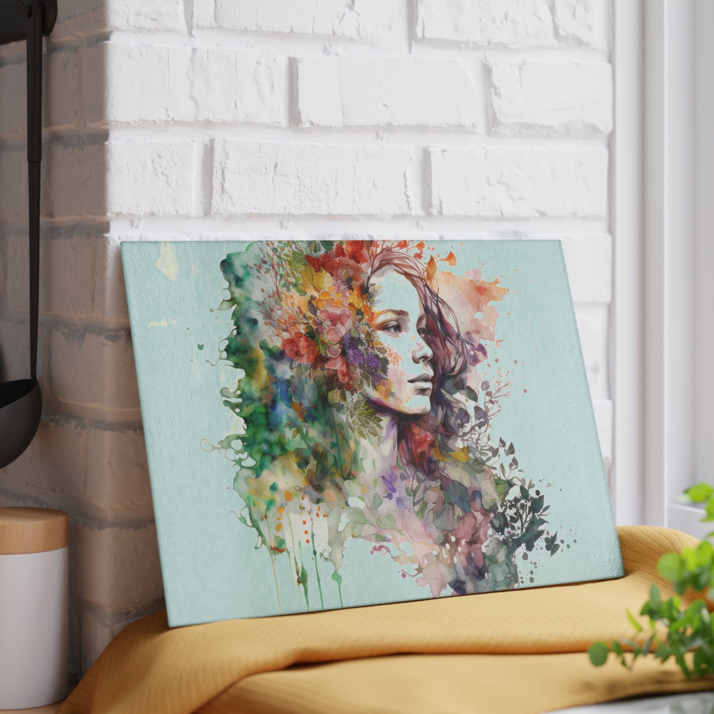 Glass Cutting Board Mother Nature Bright Spring Colors Realistic Watercolor 3