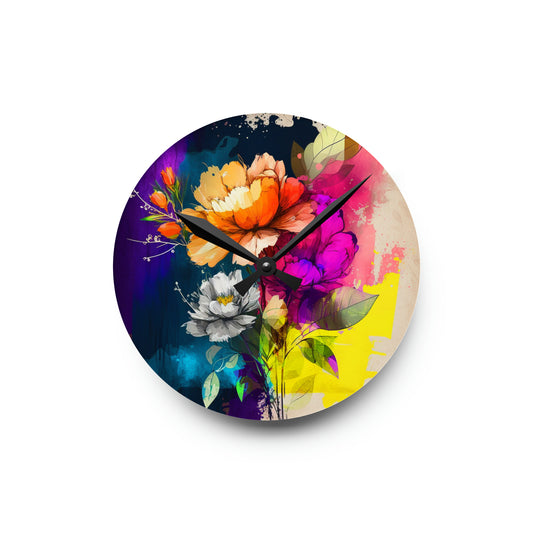 Acrylic Wall Clock Bright Spring Flowers 4