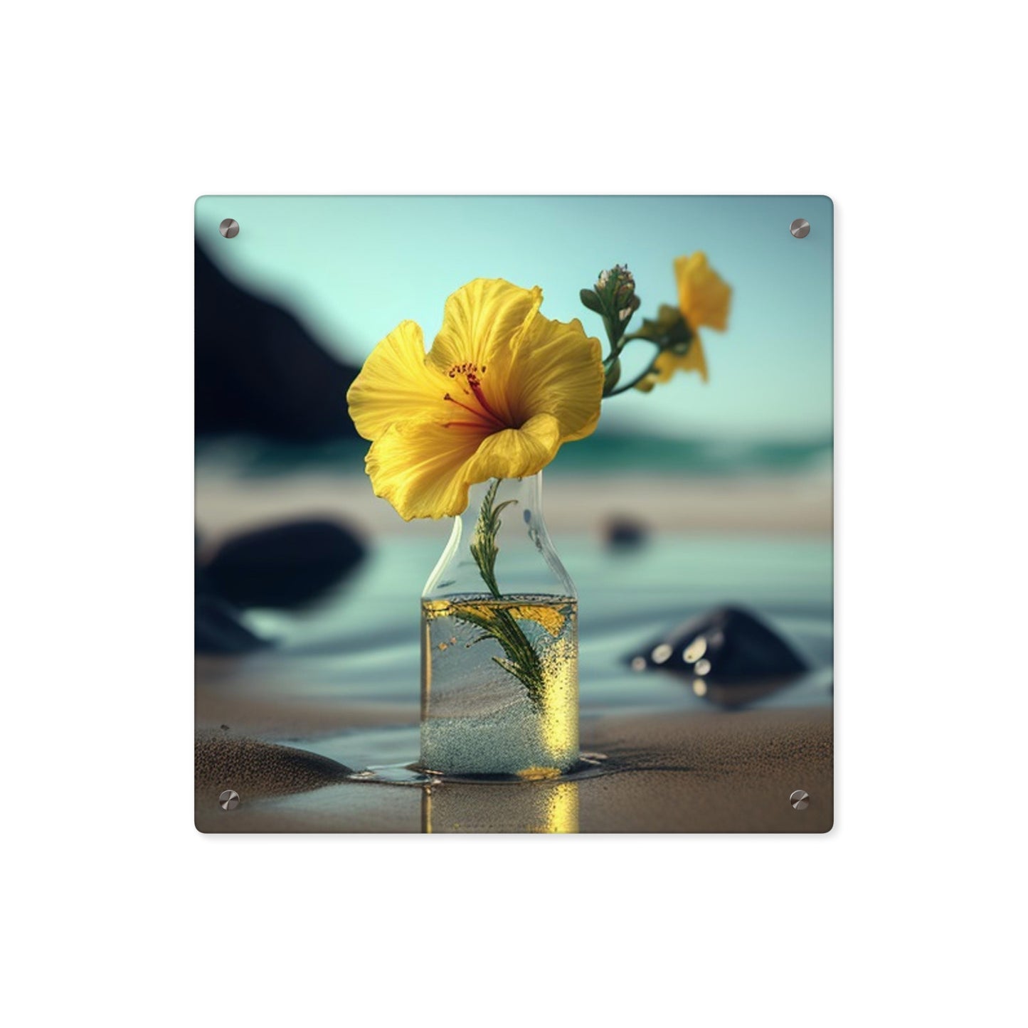 Acrylic Wall Art Panels Yellow Hibiscus glass 3