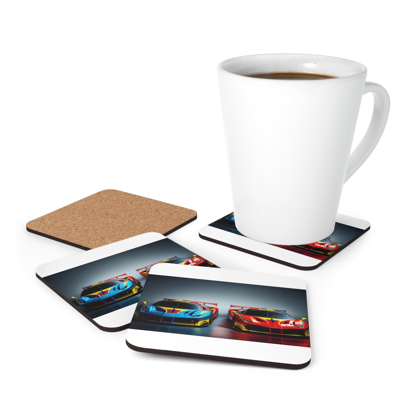 Corkwood Coaster Set Ferrari Red Blue 2