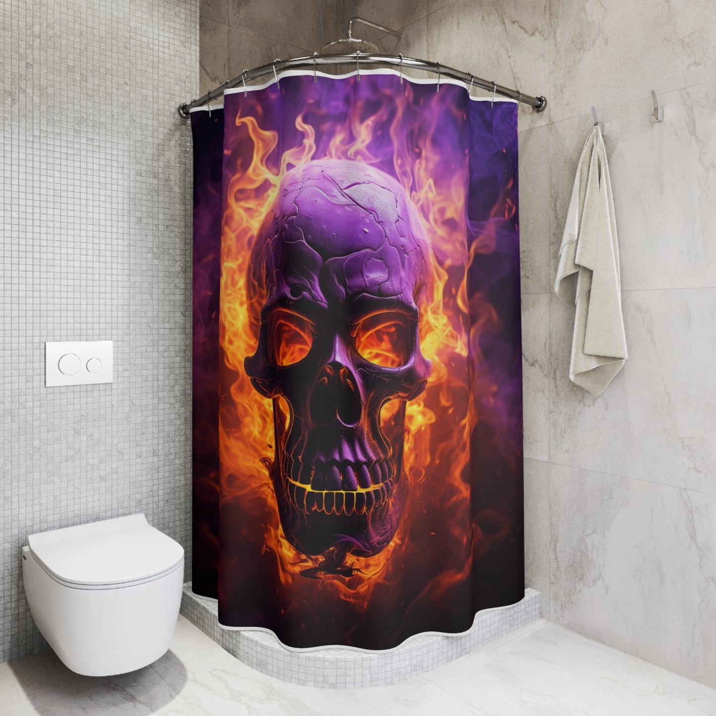 Polyester Shower Curtain Skull Flames 3