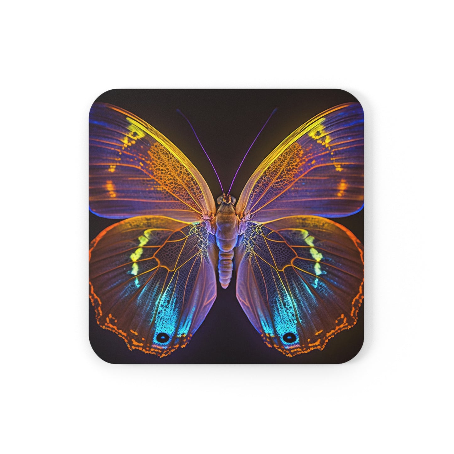 Corkwood Coaster Set Neon Butterfly Flair 2