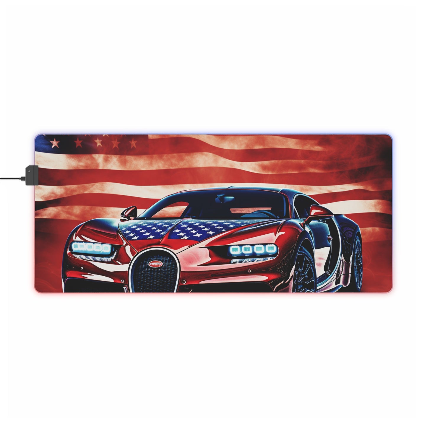 LED Gaming Mouse Pad Abstract American Flag Background Bugatti 3