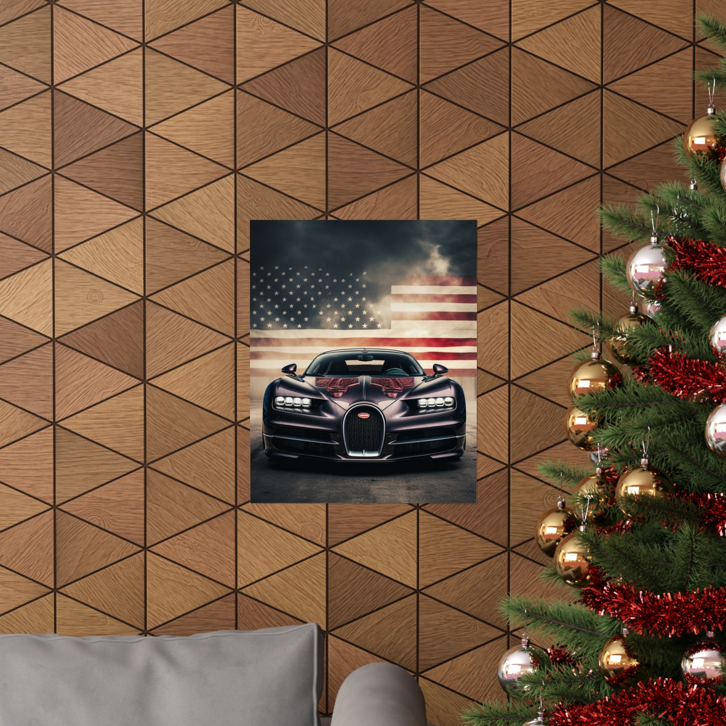 Premium Matte Vertical Posters American Flag Background Bugatti 2