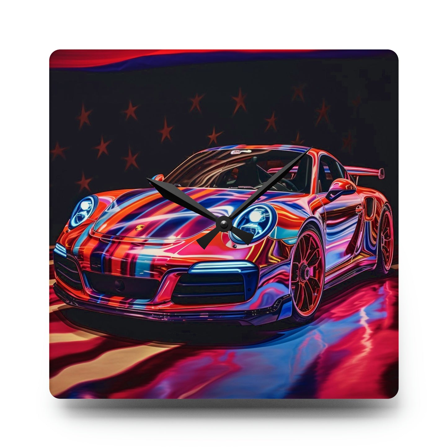 Acrylic Wall Clock American Flag Colored Porsche 3