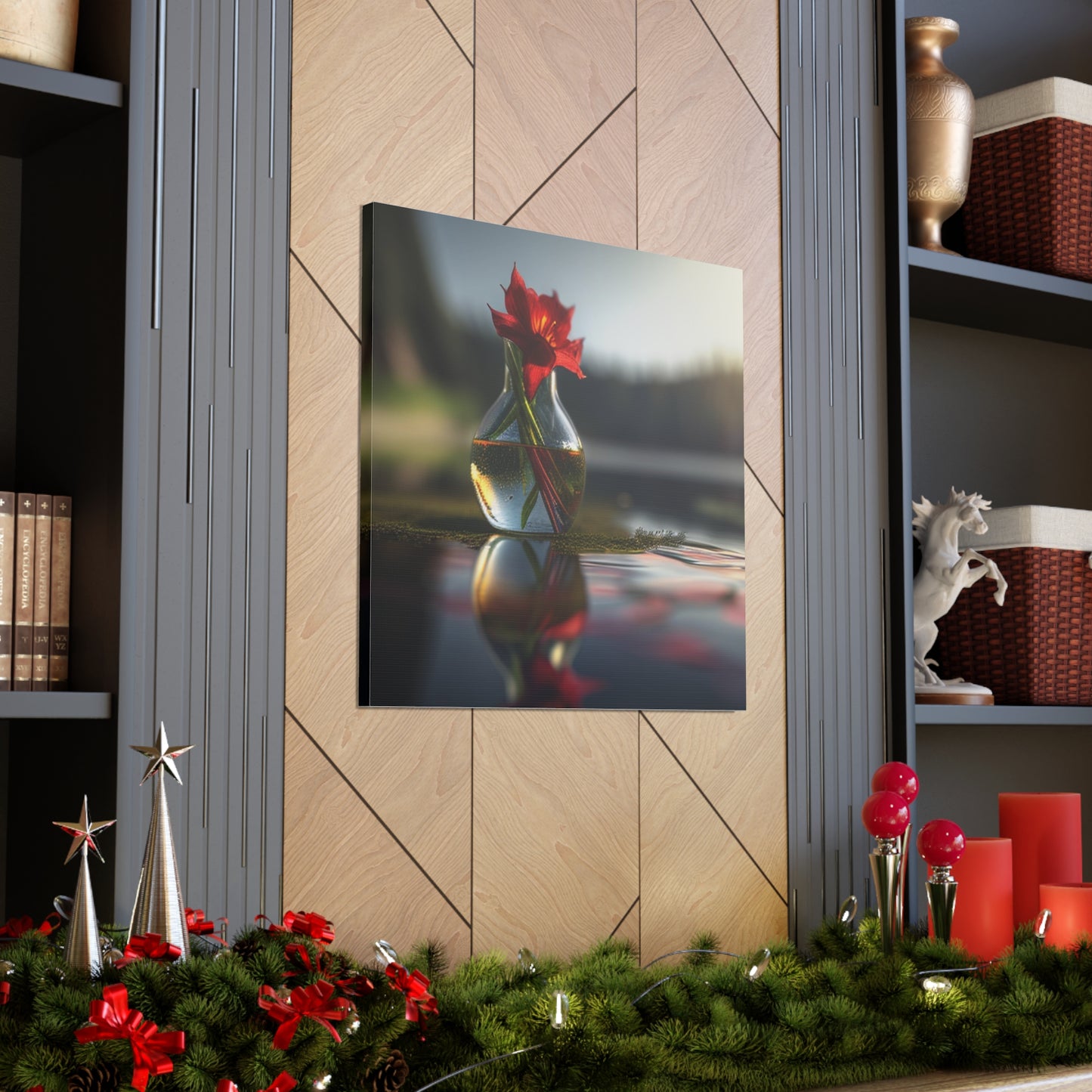Canvas Gallery Wraps Red Lily in a Glass vase 3