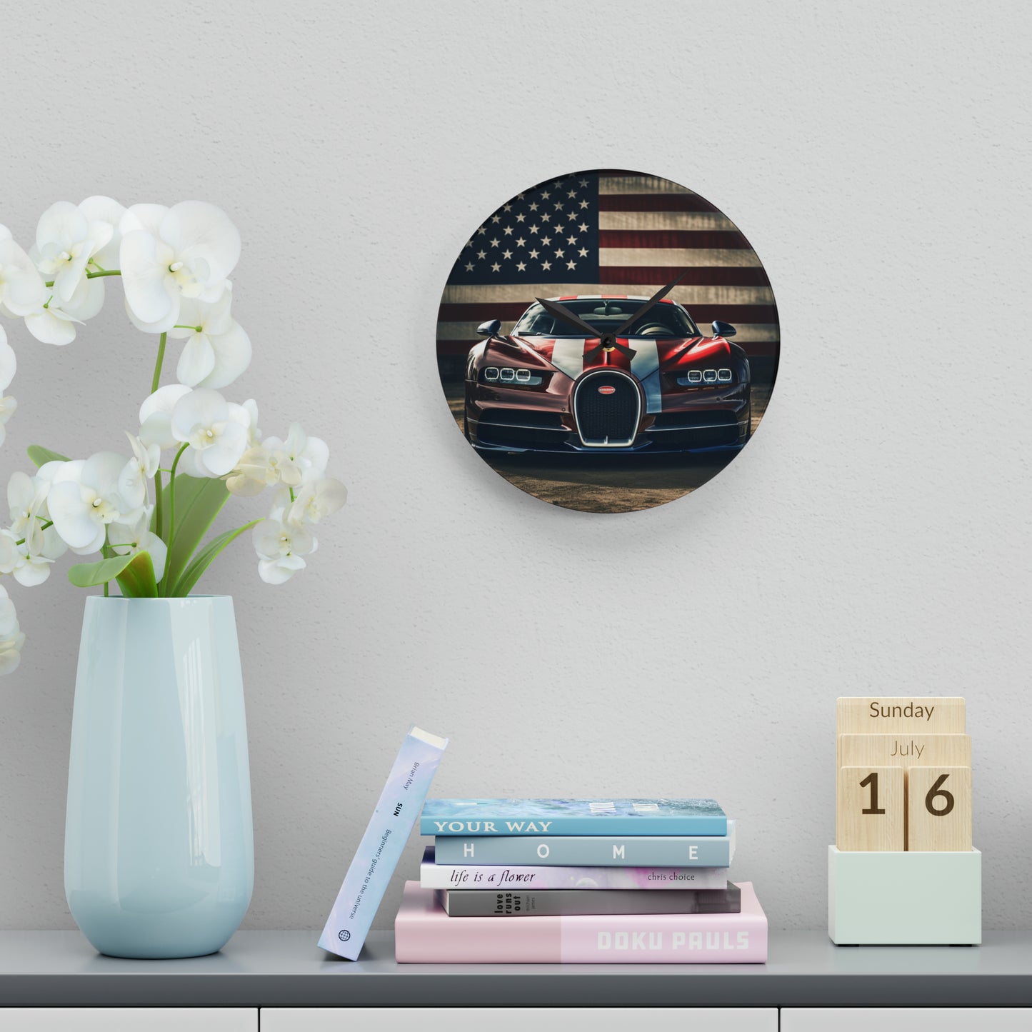 Acrylic Wall Clock Bugatti Flag 1