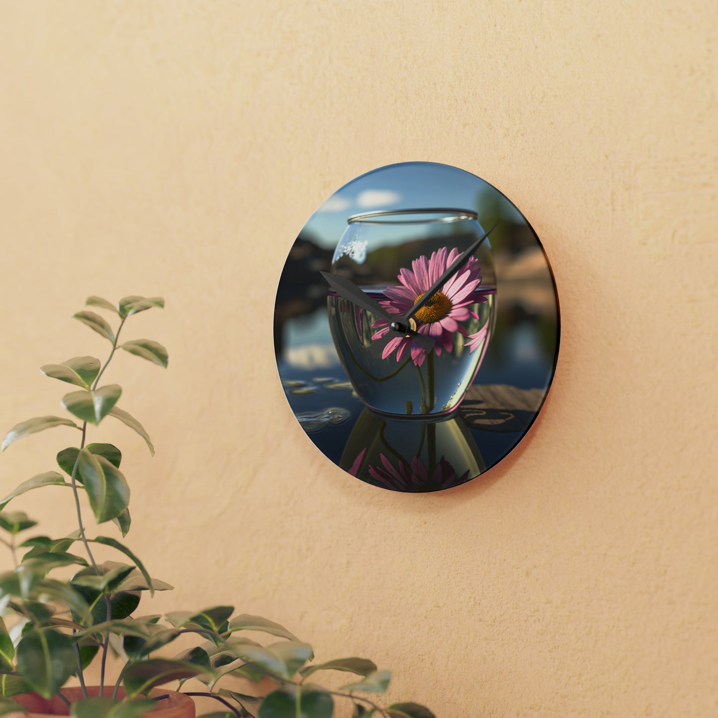 Acrylic Wall Clock Daisy in a vase 1