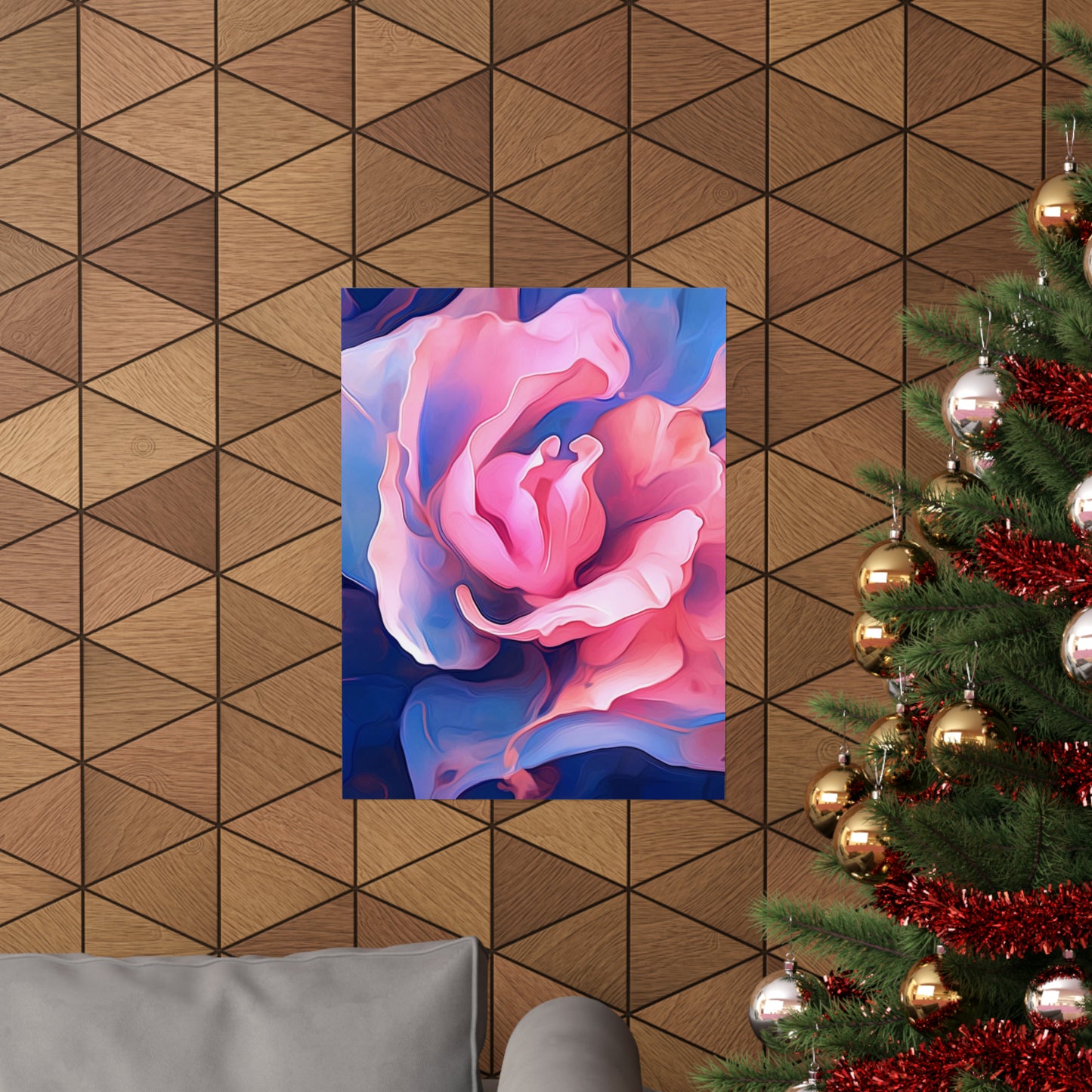 Premium Matte Vertical Posters Pink & Blue Tulip Rose 1