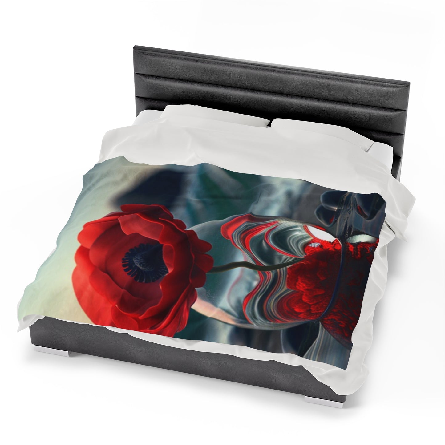 Velveteen Plush Blanket Red Anemone in a Vase 1