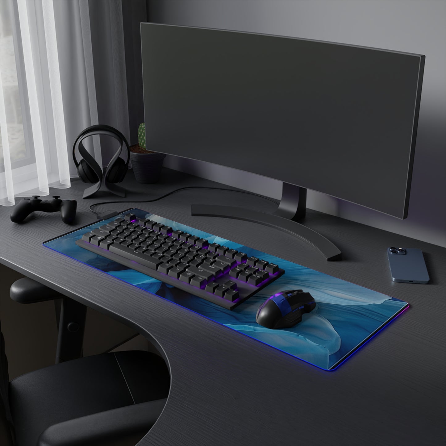 LED Gaming Mouse Pad Blue Tluip Abstract 2