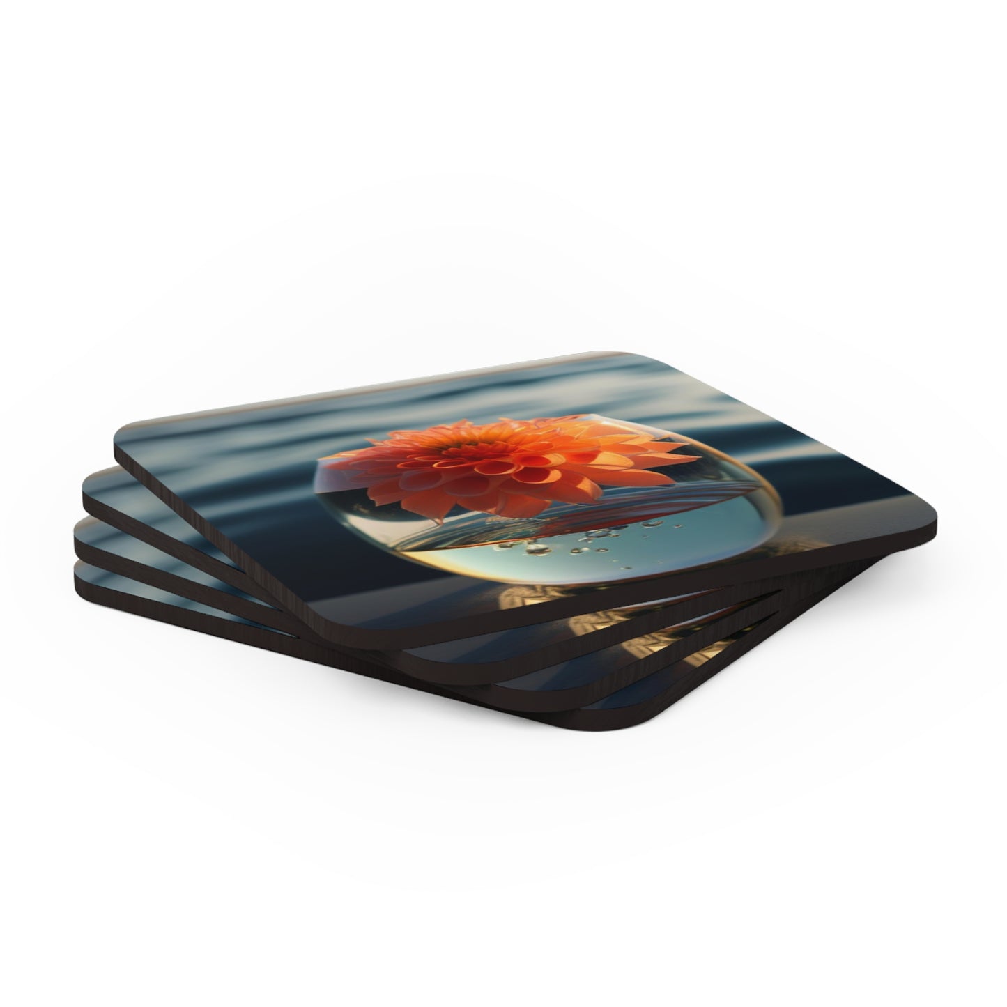 Corkwood Coaster Set Dahlia Orange 2