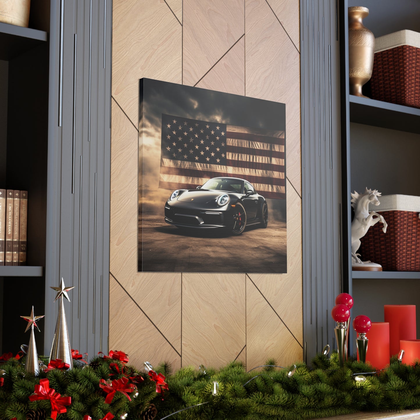 Canvas Gallery Wraps American Flag Background Porsche 4