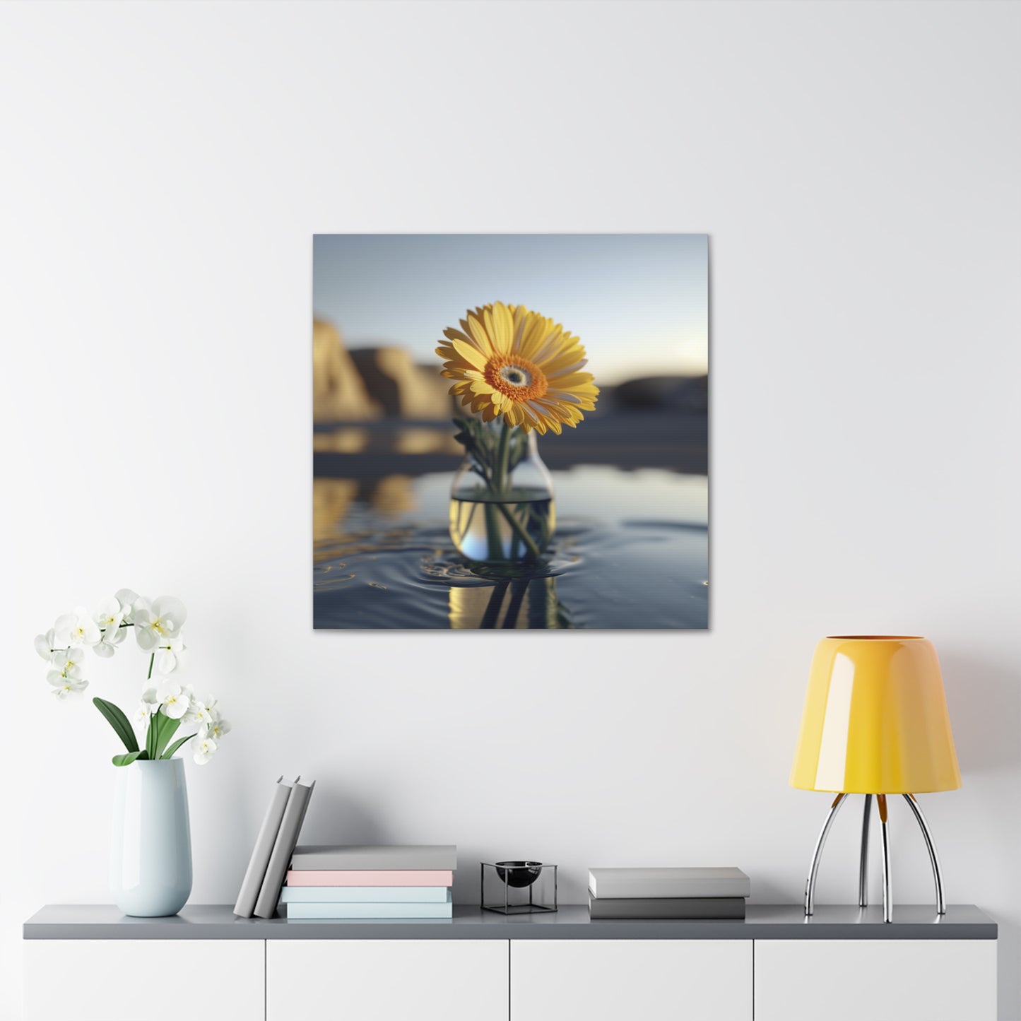 Canvas Gallery Wraps yello Gerbera glass 4