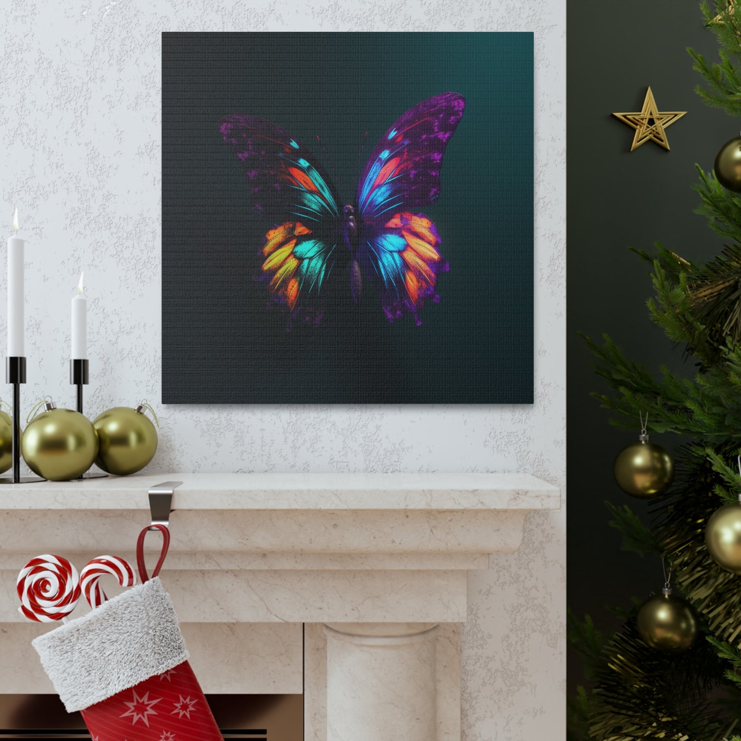 Canvas Gallery Wraps Hyper Colorful Butterfly Purple 1