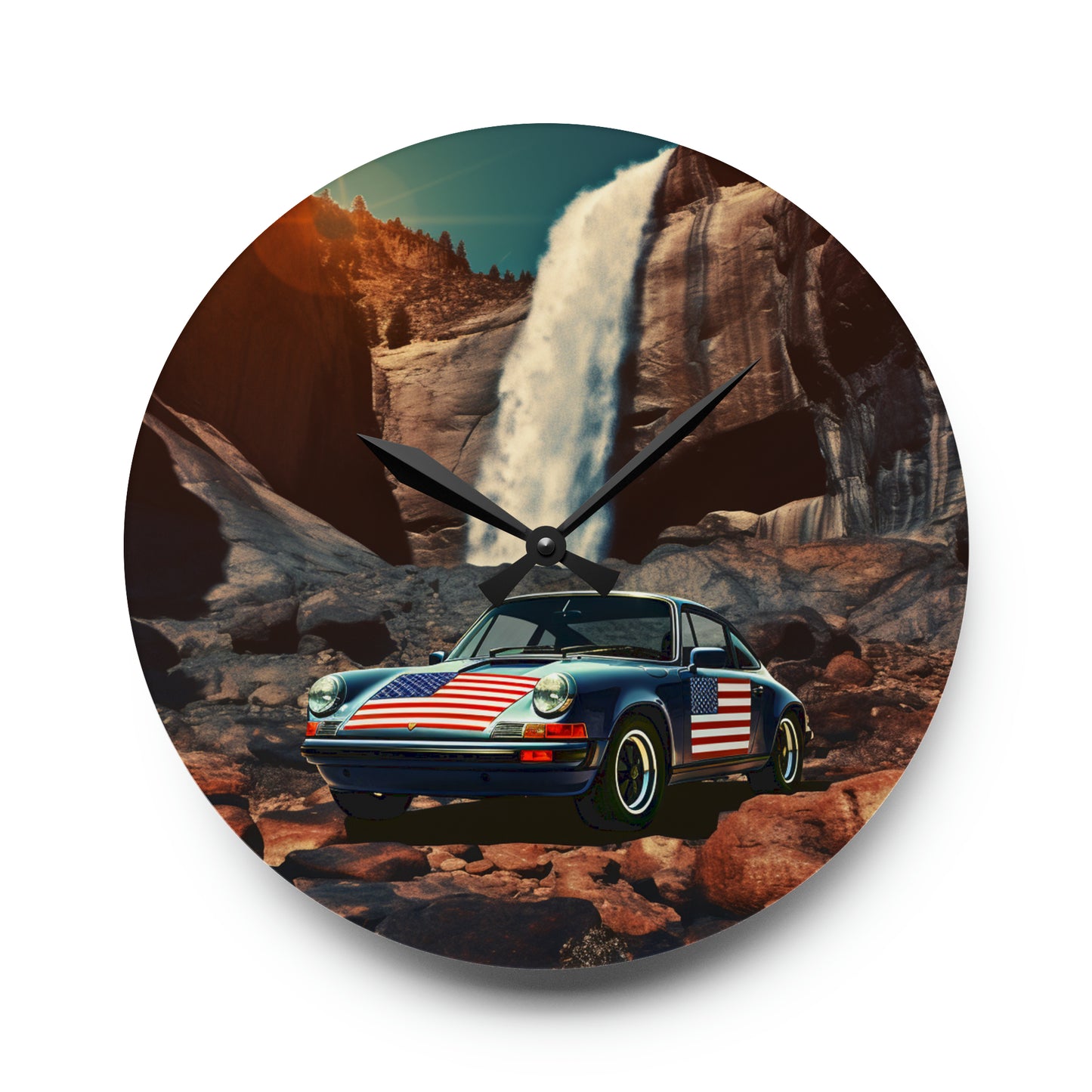 Acrylic Wall Clock American Flag Porsche Abstract 2