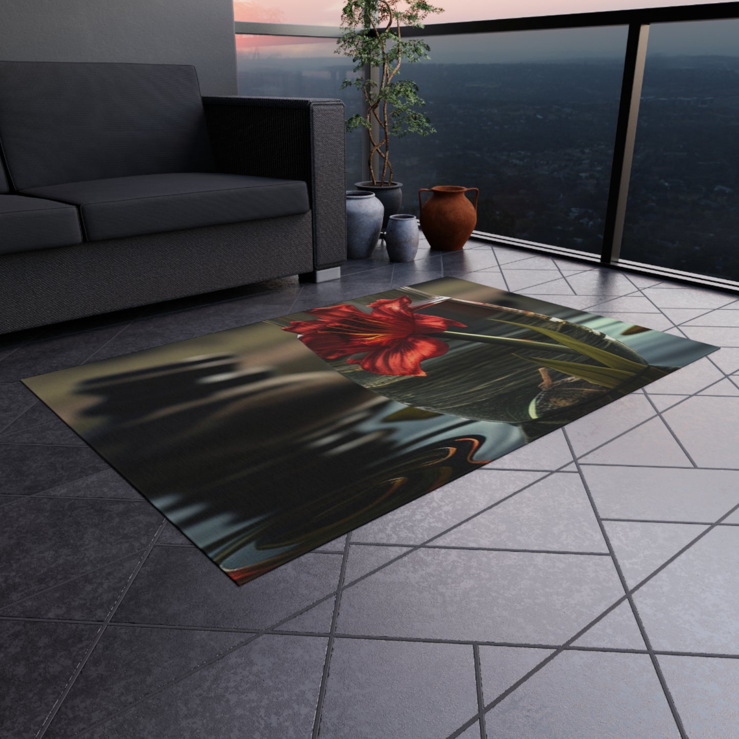 Outdoor Rug  Red Lily in a Glass vase 4