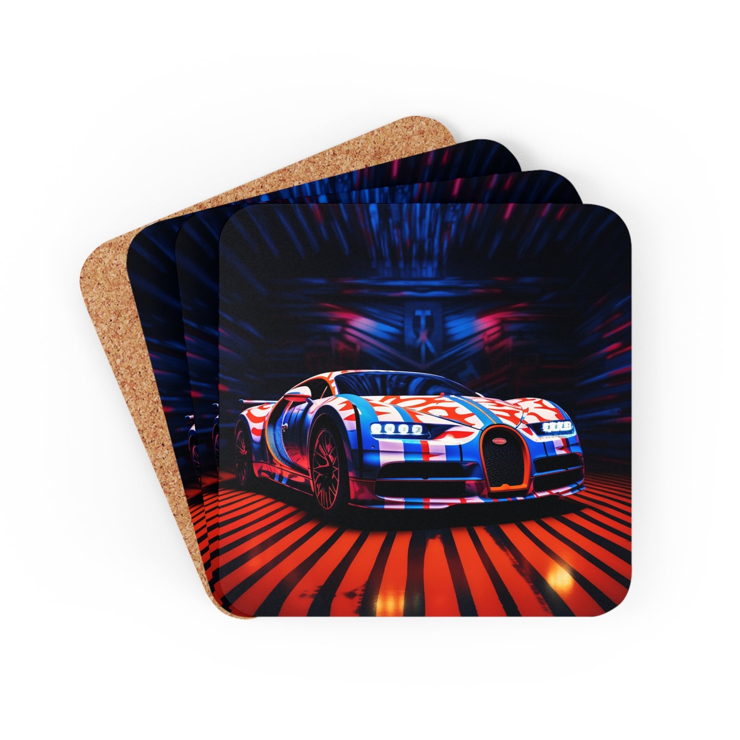 Corkwood Coaster Set Macro Bugatti American Flag 1