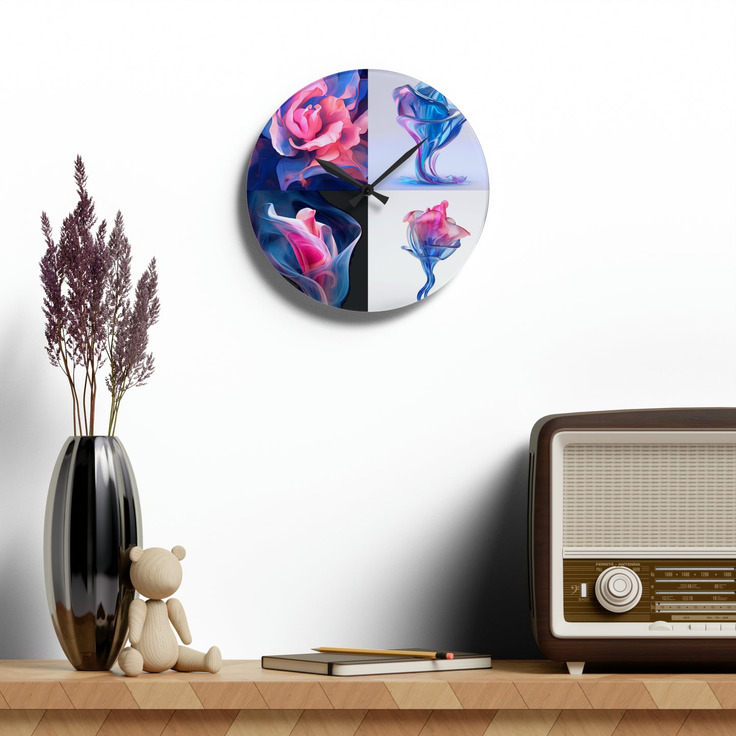 Acrylic Wall Clock Pink & Blue Tulip Rose 5