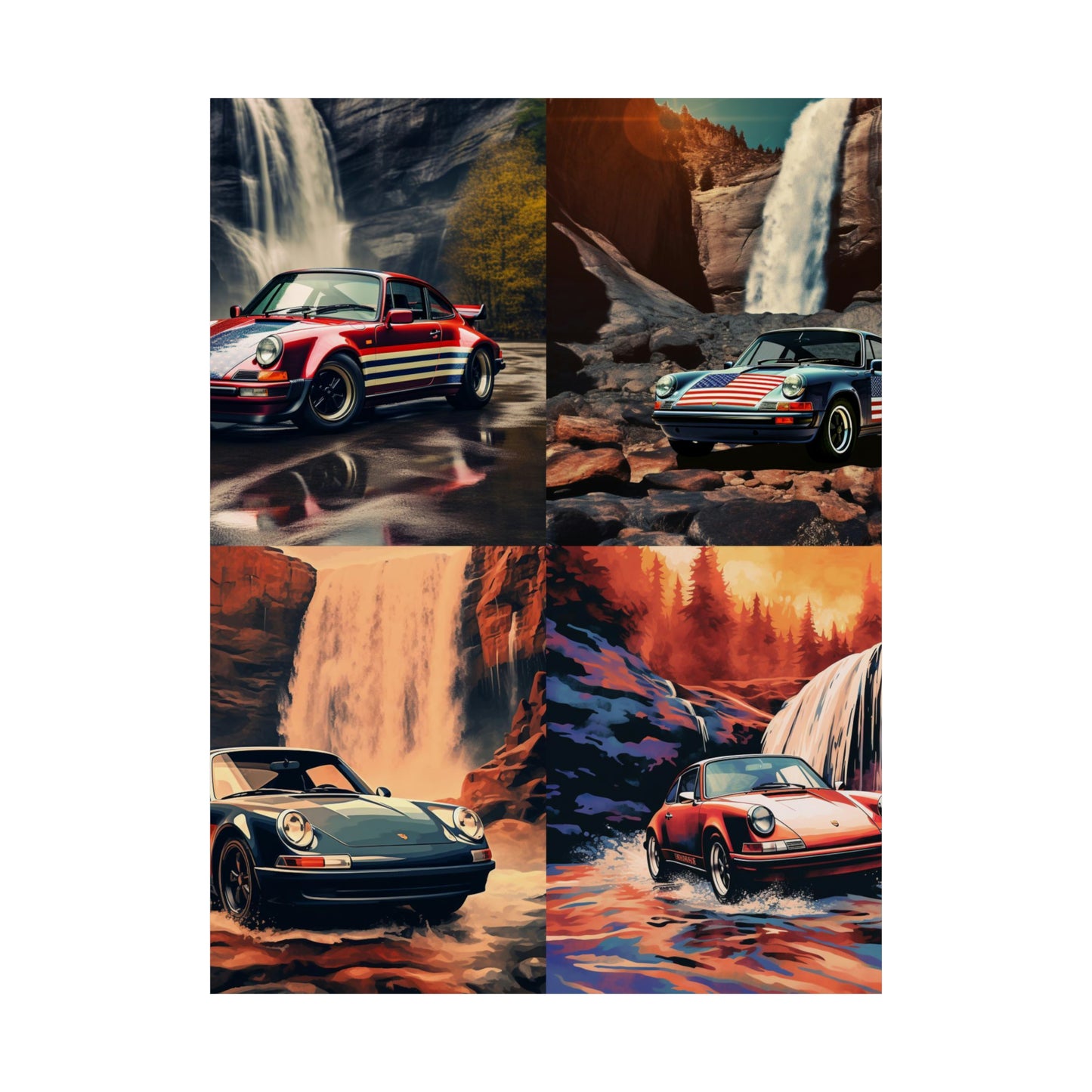 Premium Matte Vertical Posters American Flag Porsche Abstract 5