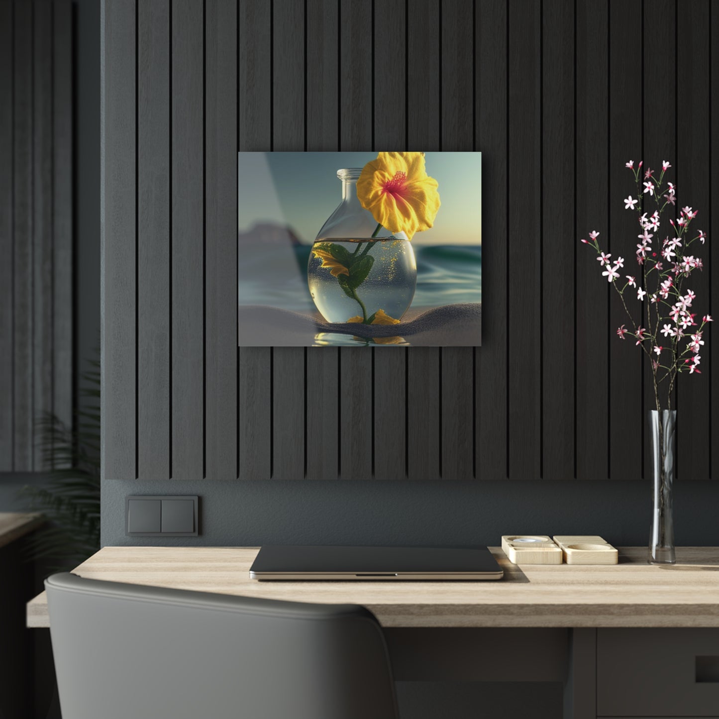 Acrylic Prints Yellow Hibiscus glass 2