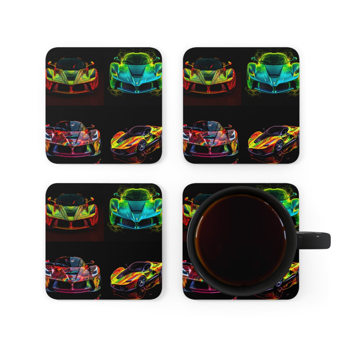 Corkwood Coaster Set Ferrari Neon 5