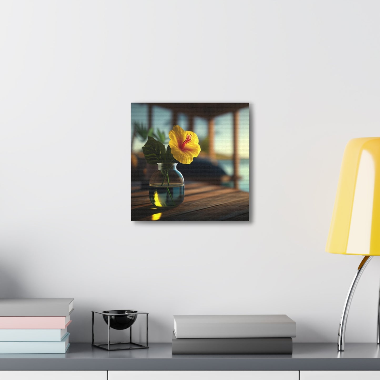 Canvas Gallery Wraps Yellow Hibiscus Wood 2