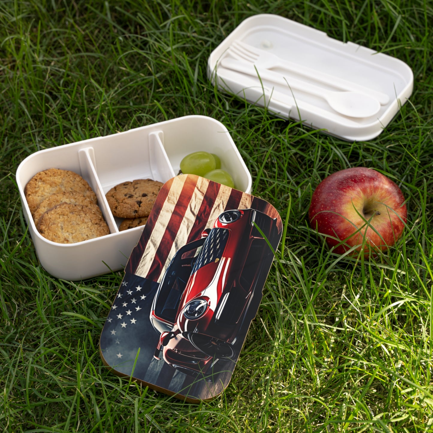 Bento Lunch Box American Flag Background Porsche 2