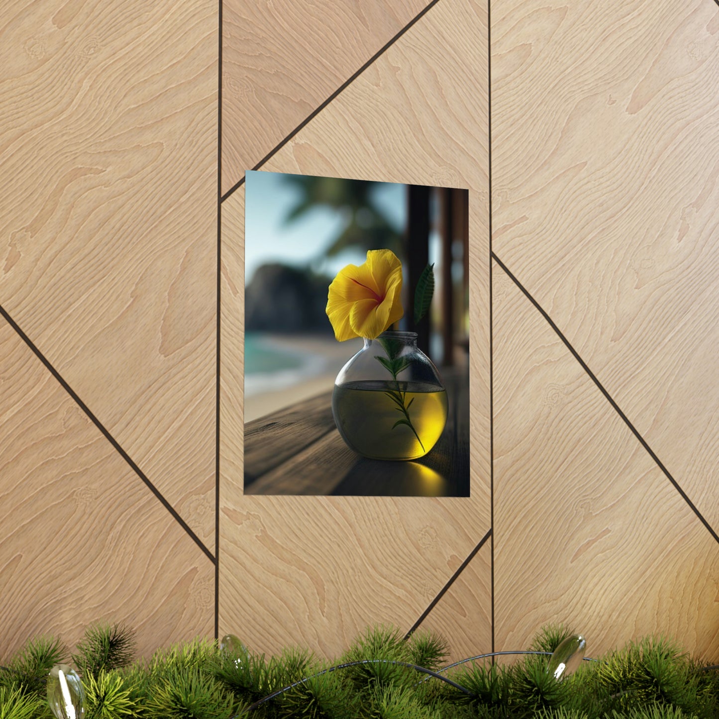 Premium Matte Vertical Posters Yellow Hibiscus Wood 3