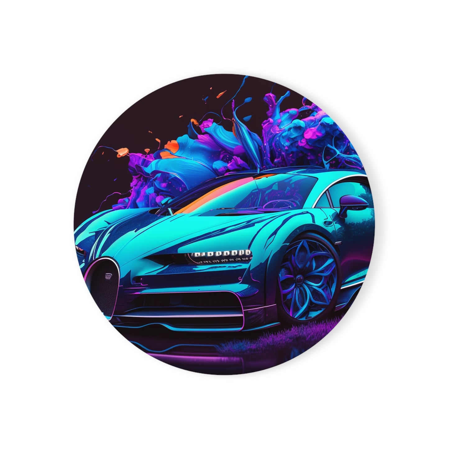 Cork Back Coaster Bugatti Neon Chiron 3