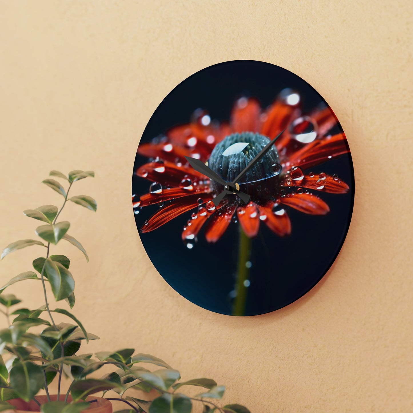 Acrylic Wall Clock Water drop Macro Flower 1