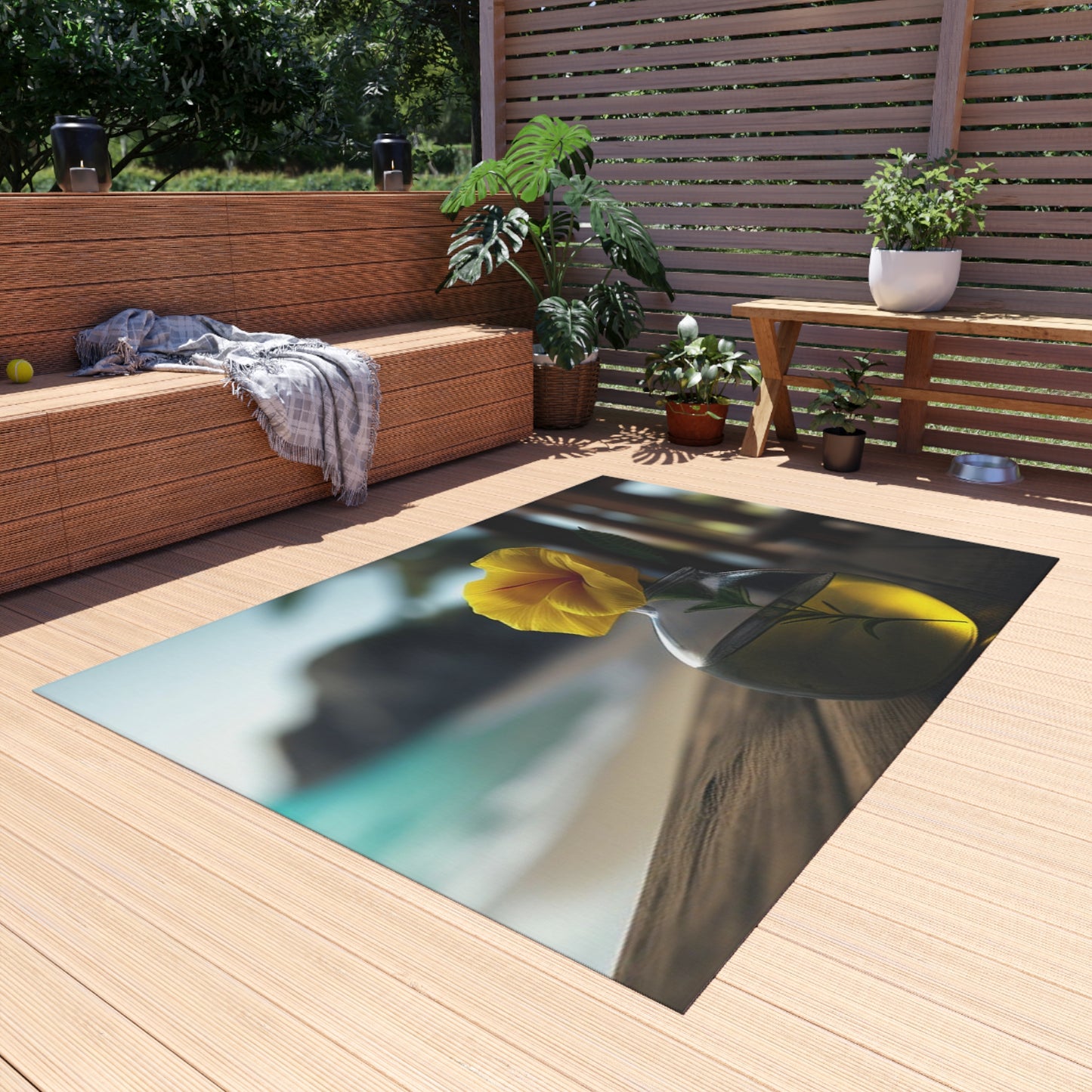 Outdoor Rug  Yellow Hibiscus Wood 3