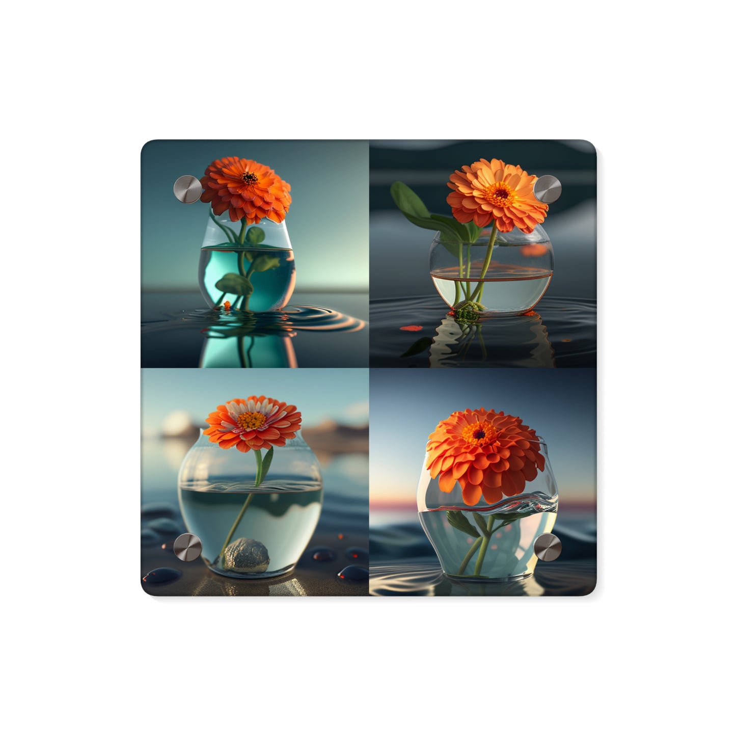 Acrylic Wall Art Panels Orange Zinnia 5