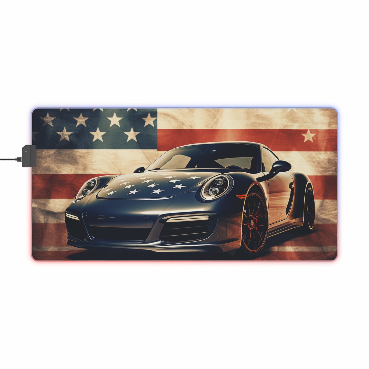 LED Gaming Mouse Pad Abstract American Flag Background Porsche 3