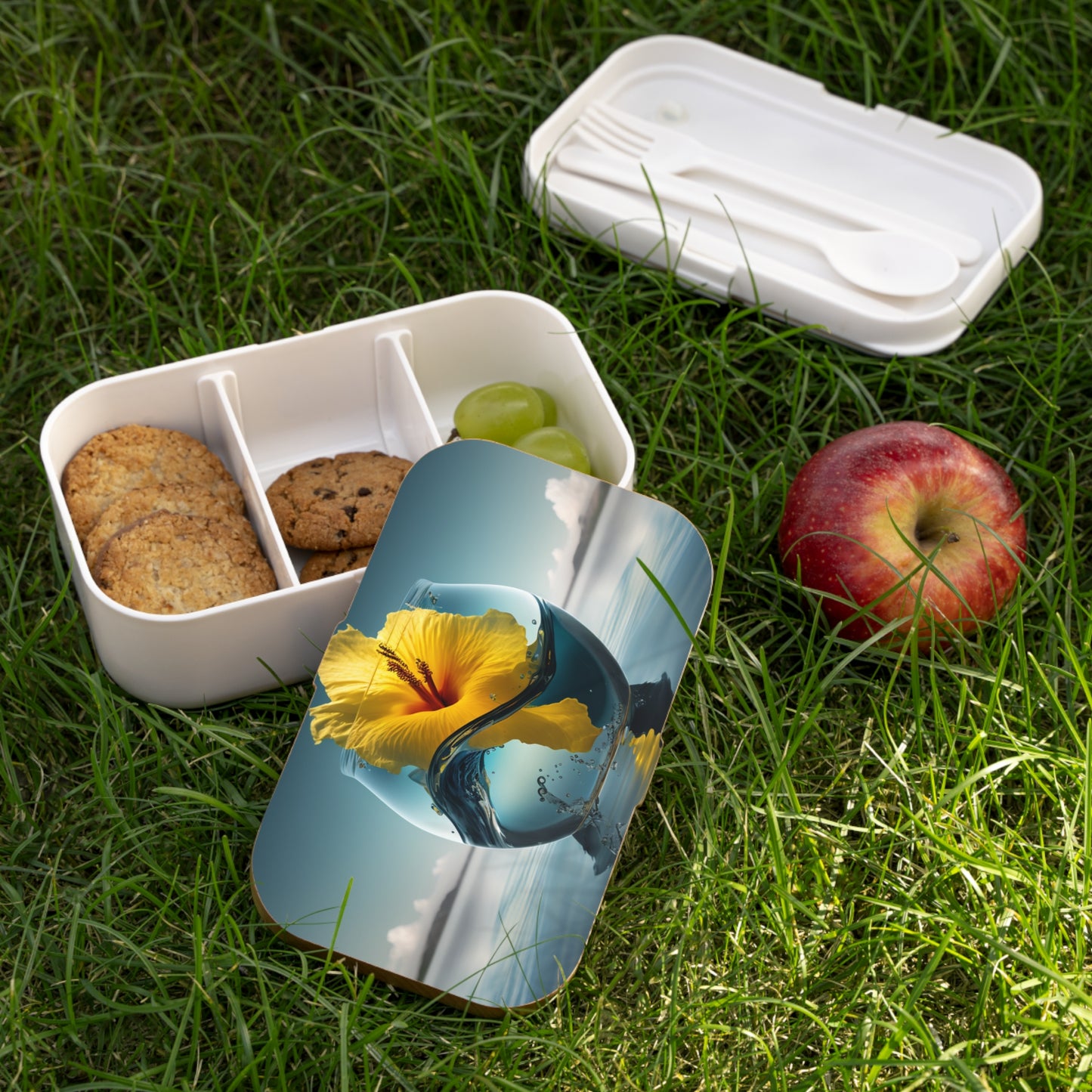 Bento Lunch Box Yellow Hibiscus glass 4
