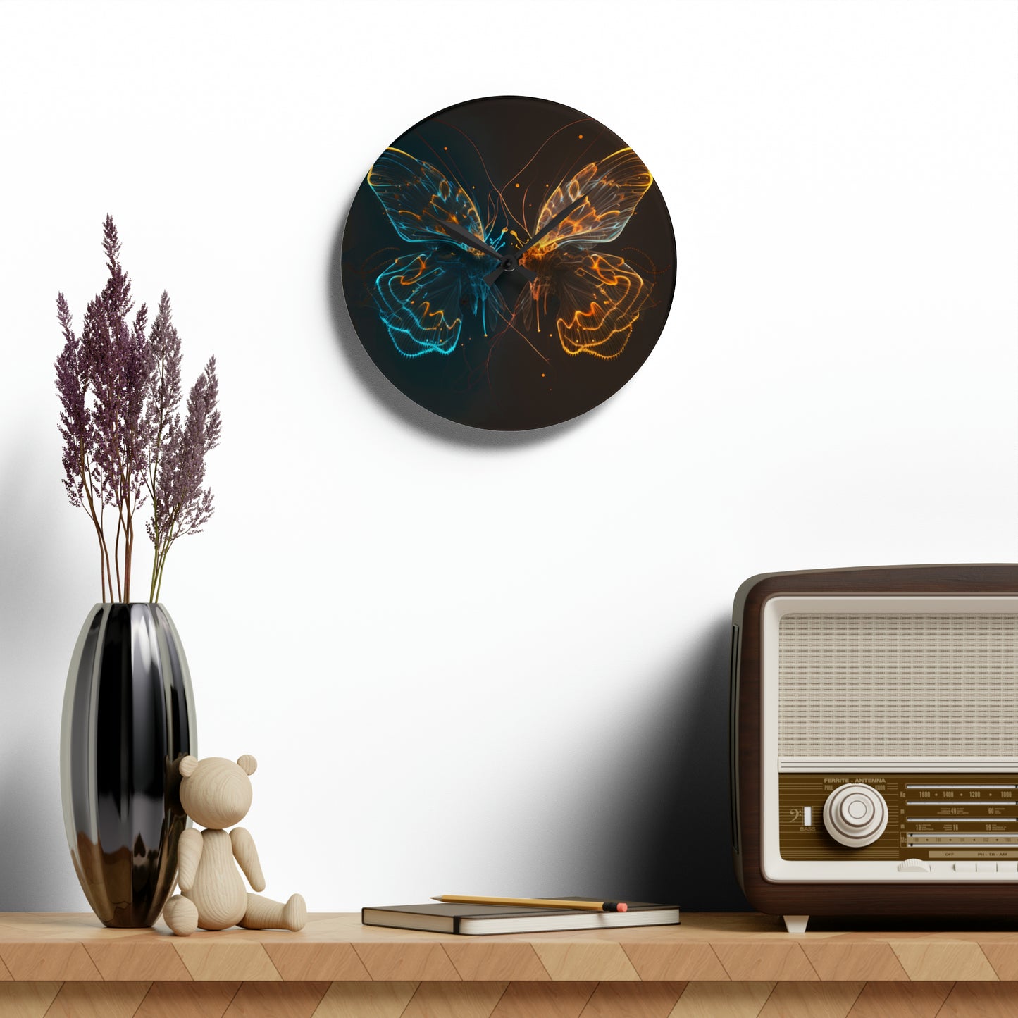 Acrylic Wall Clock Neon Glo Butterfly 1