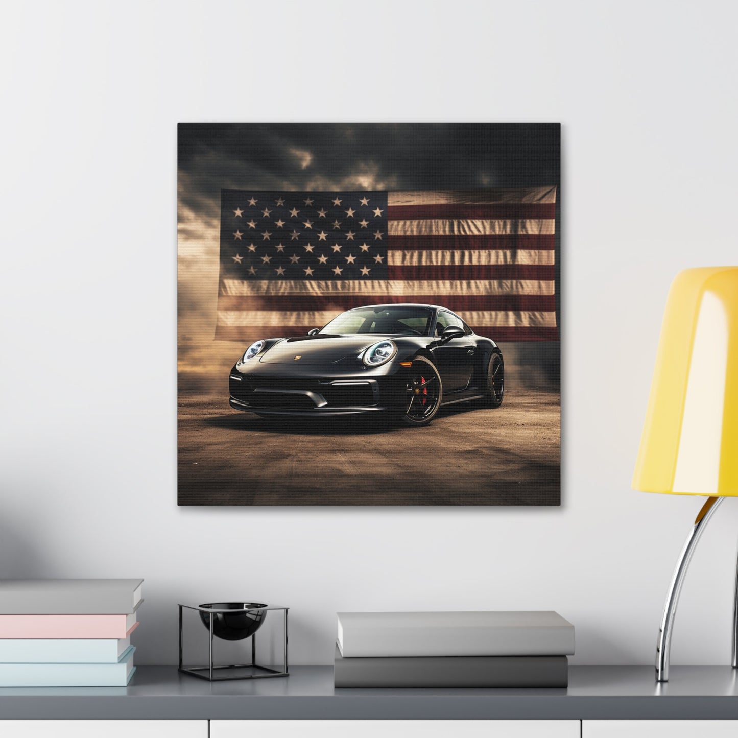 Canvas Gallery Wraps American Flag Background Porsche 4