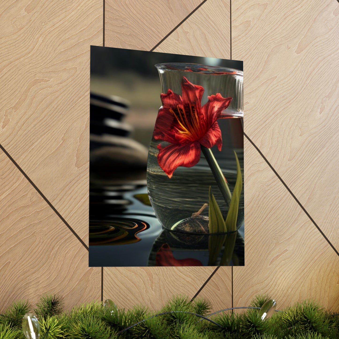 Premium Matte Vertical Posters Red Lily in a Glass vase 4