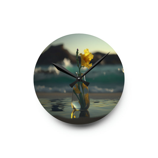 Acrylic Wall Clock Yellow Gladiolus glass 2