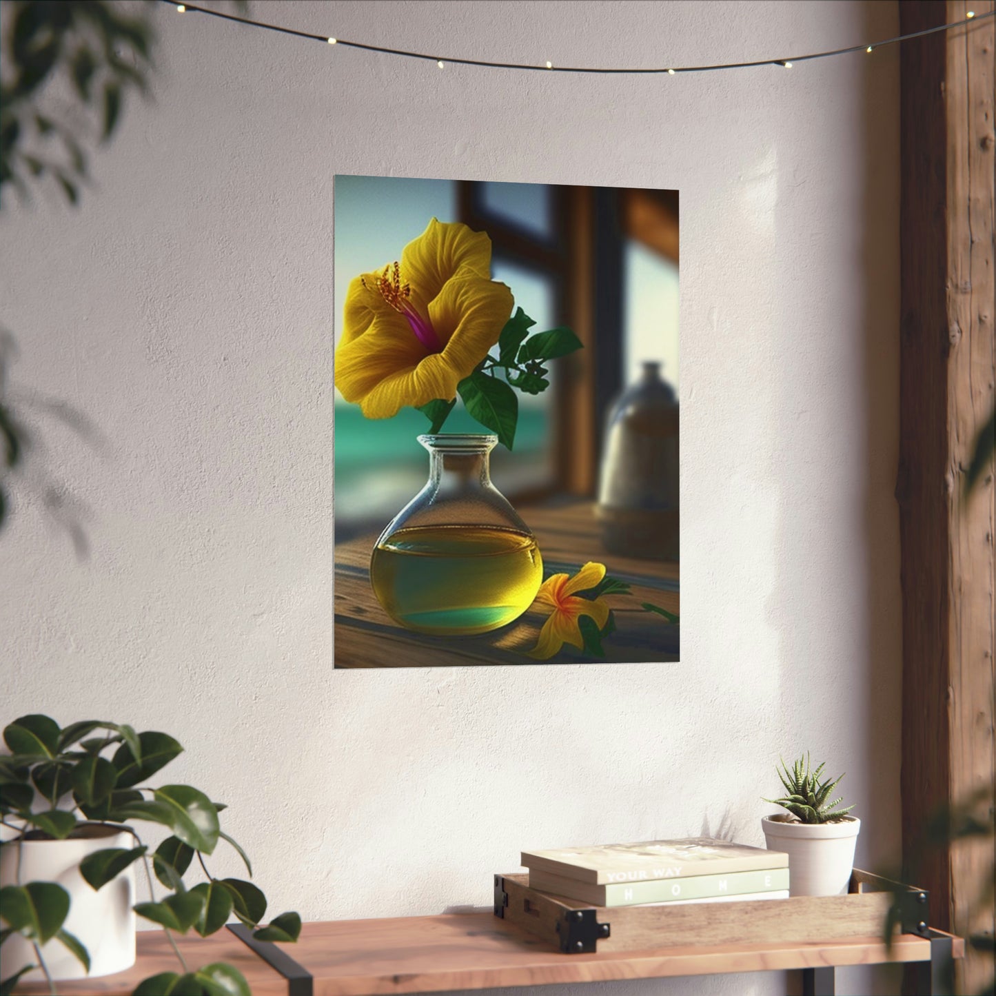 Premium Matte Vertical Posters Yellow Hibiscus Wood 1