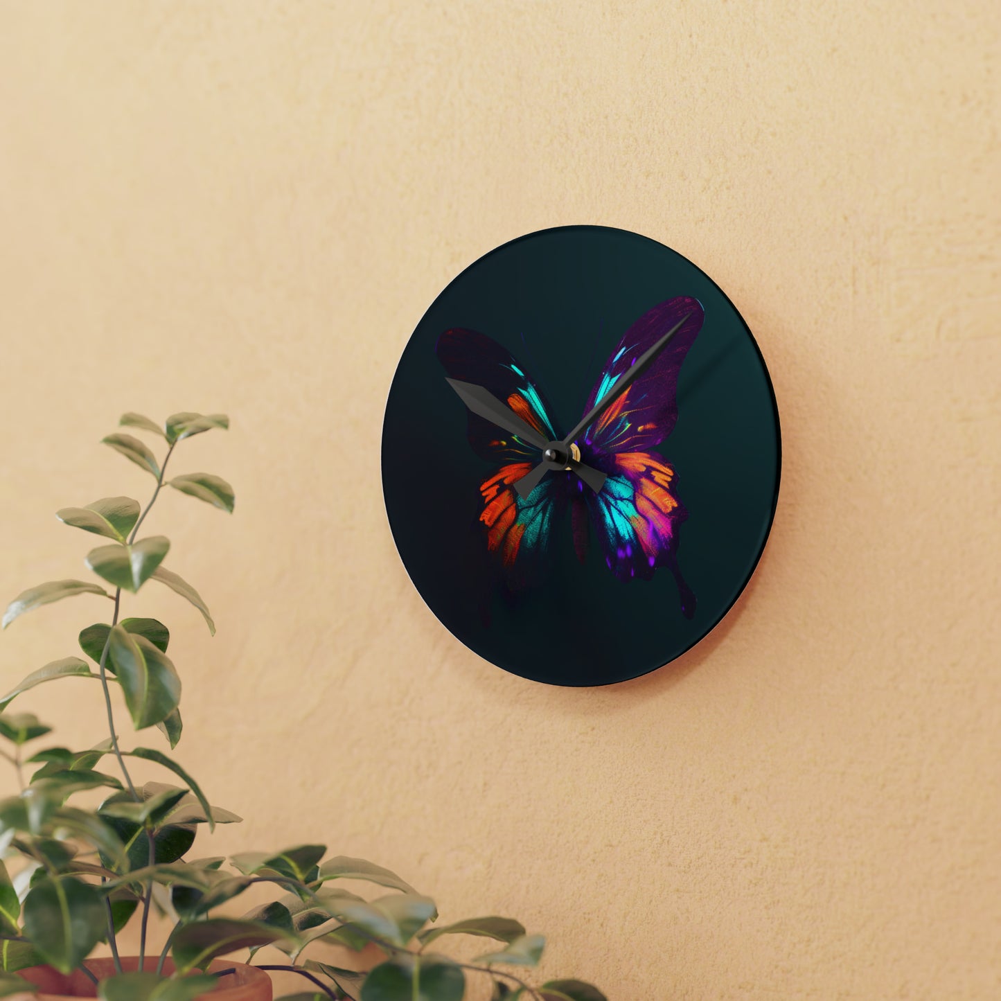 Acrylic Wall Clock Hyper Colorful Butterfly Purple 4