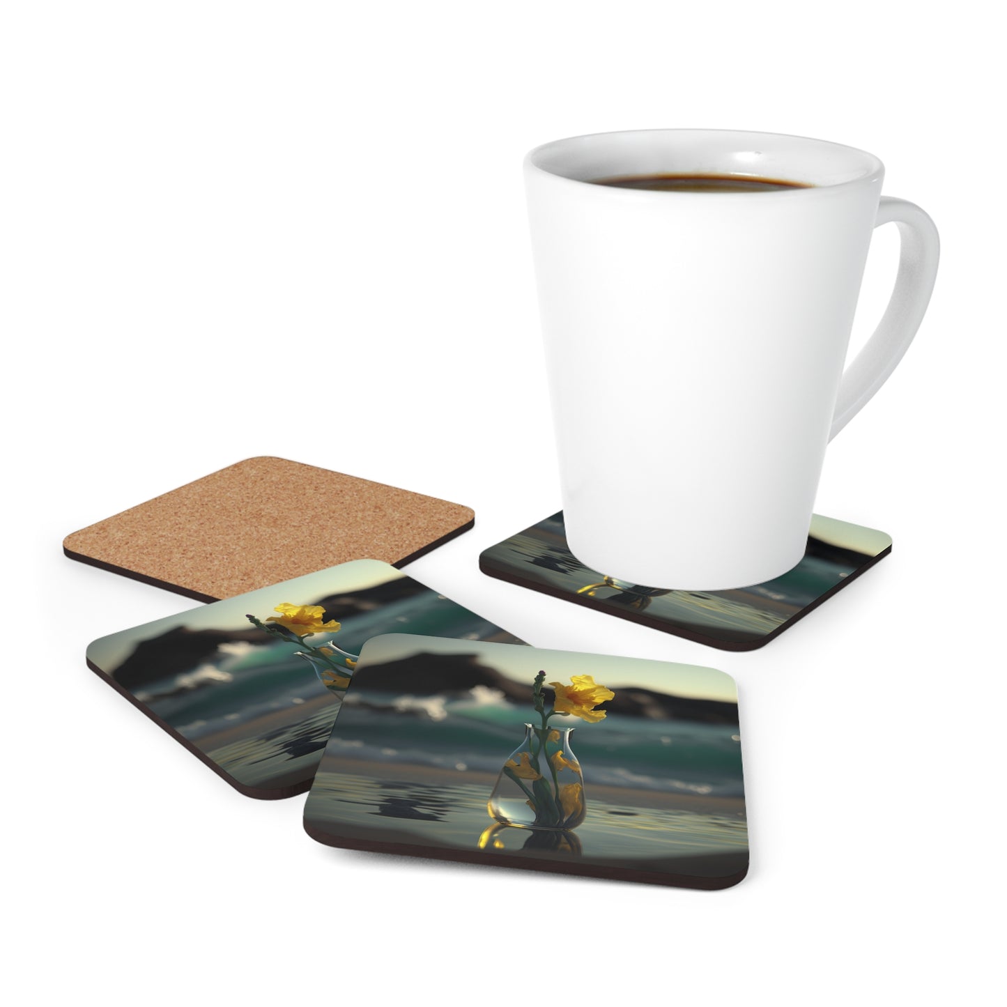 Corkwood Coaster Set Yellow Gladiolus glass 2